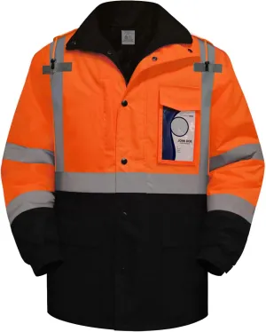 TCCFCCT Safety Jacket for Men & Women, Hi Vis Reflective Jackets with Pockets, Construction Coats for Cold Weather, High Vis Rain Gear, Waterproof, Long J-Orange, L