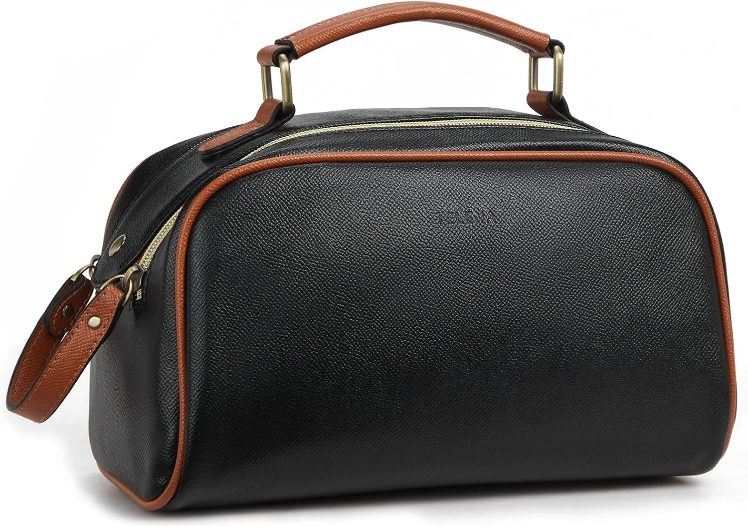 Telena Travel Toiletry Bag Makeup Cosmetic Bags for Women Waterproof PU Leather Toiletry Organizer Portable Large Capacity Black with Brown