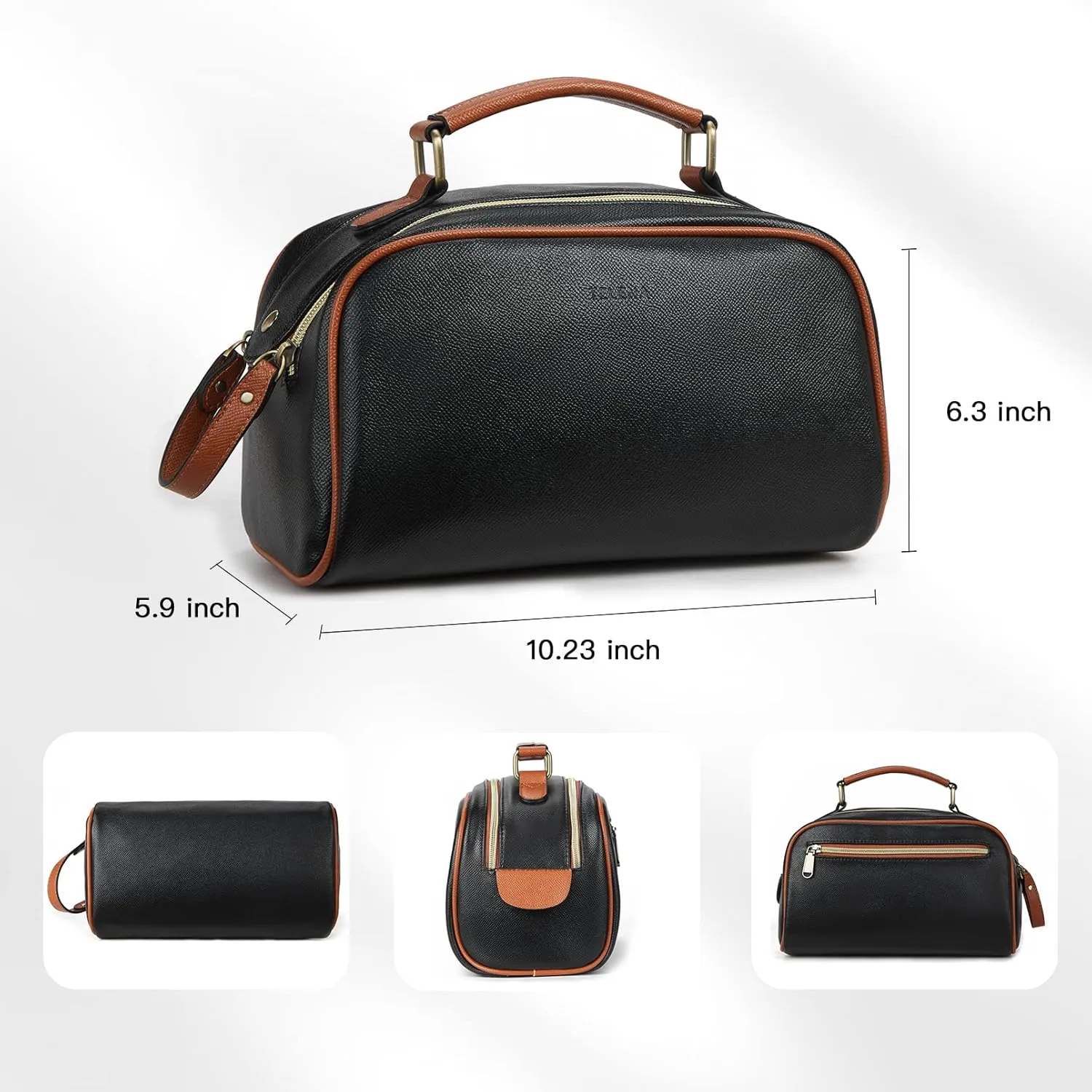 Telena Travel Toiletry Bag Makeup Cosmetic Bags for Women Waterproof PU Leather Toiletry Organizer Portable Large Capacity Black with Brown