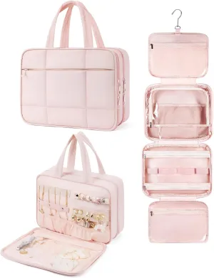 Telena Travel Toiletry Bag with Jewelry Organizer for Women, Puffy Hanging Makeup Bag Lightweight Cosmetic Bag Organizer for Travel Essentials