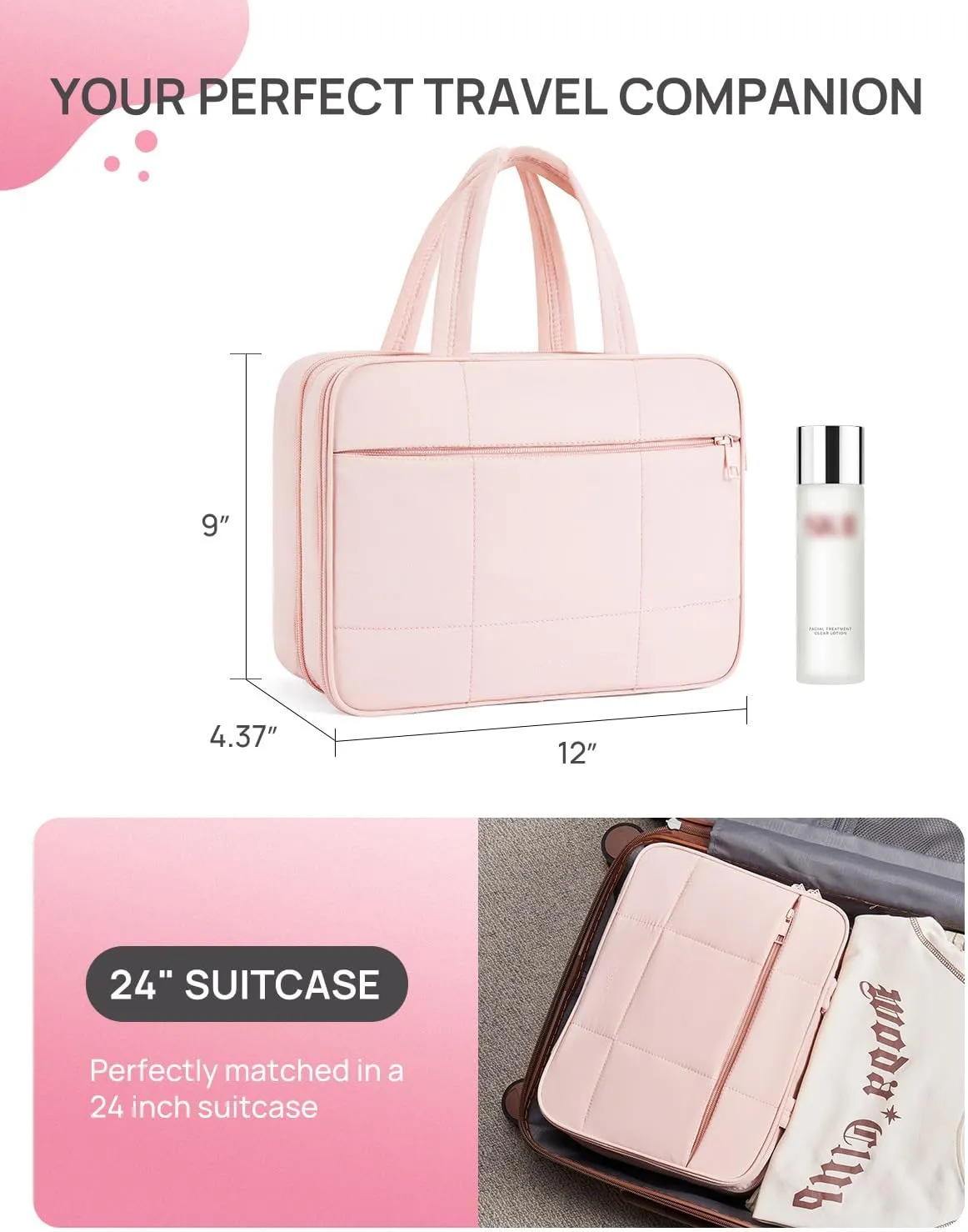 Telena Travel Toiletry Bag with Jewelry Organizer for Women, Puffy Hanging Makeup Bag Lightweight Cosmetic Bag Organizer for Travel Essentials