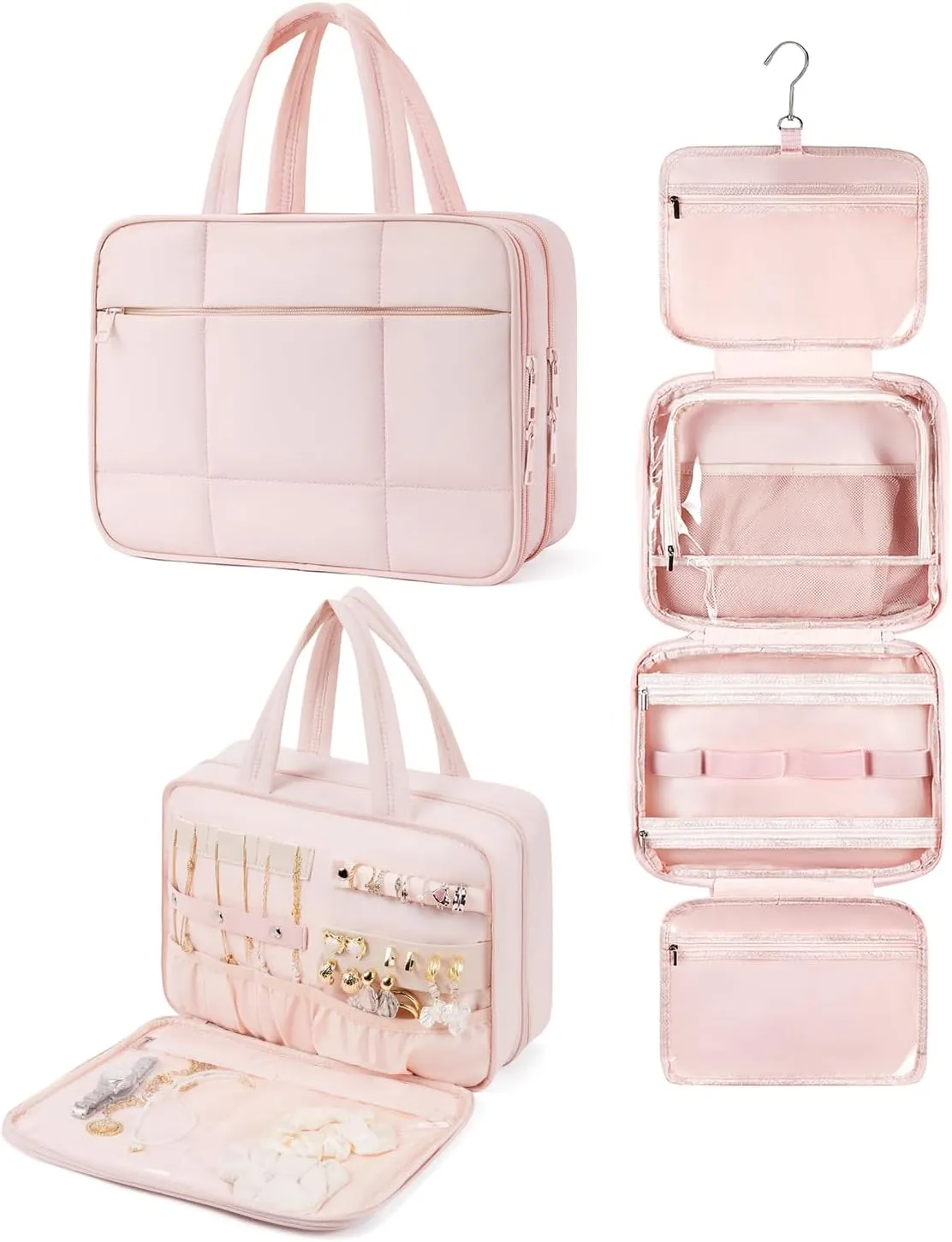 Telena Travel Toiletry Bag with Jewelry Organizer for Women, Puffy Hanging Makeup Bag Lightweight Cosmetic Bag Organizer for Travel Essentials