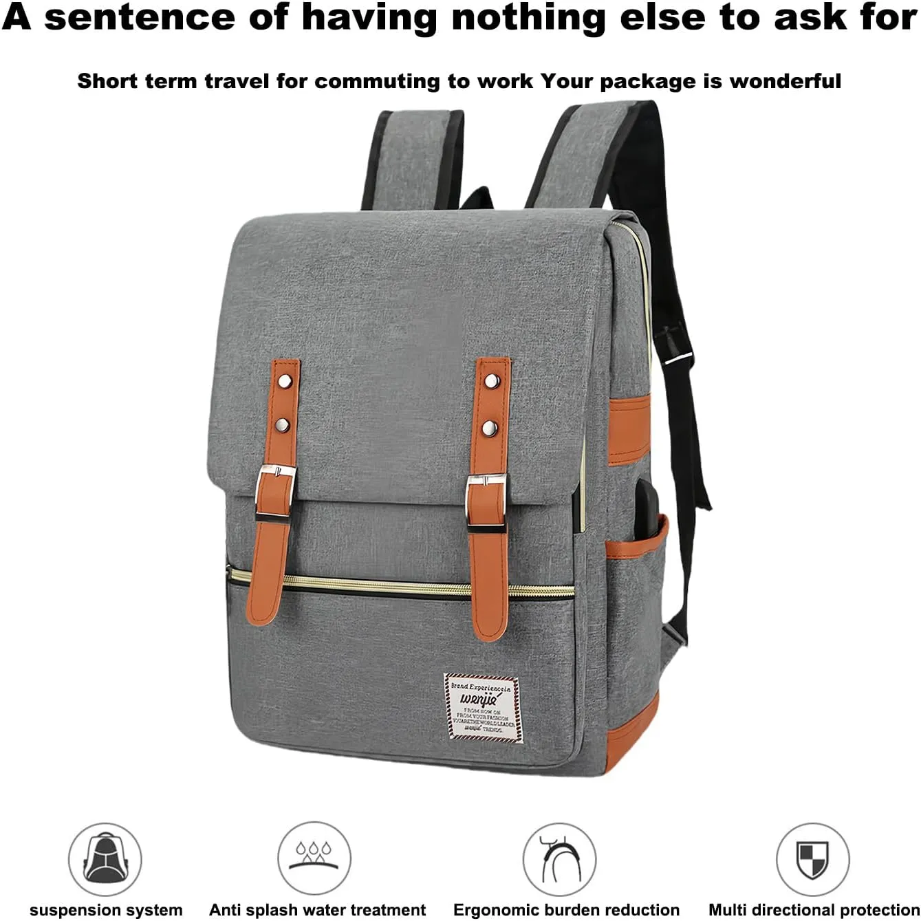 Three piece backpack with large capacity simple business computer bag USB charging, travel backpack,blue