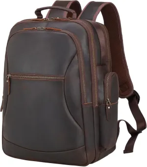 TIDING Full Grain Leather 17.3 Inch Laptop Backpack for Men Large Capacity Travel Weekender Camping Daypack Rucksack