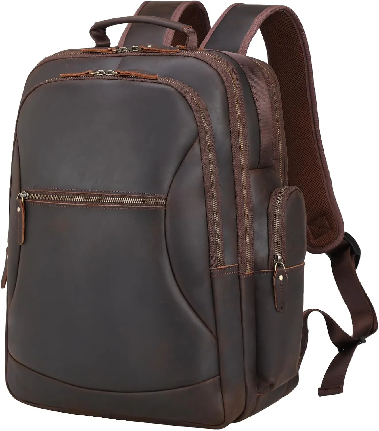 TIDING Full Grain Leather 17.3 Inch Laptop Backpack for Men Large Capacity Travel Weekender Camping Daypack Rucksack