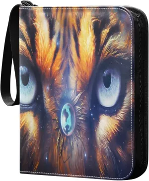Tiger Cosmic Painting Card Binder 4-Pocket, 400 Pockets Card Holder with 50 Removable Sleeves and Zipper for Games Baseball Football Sports Card