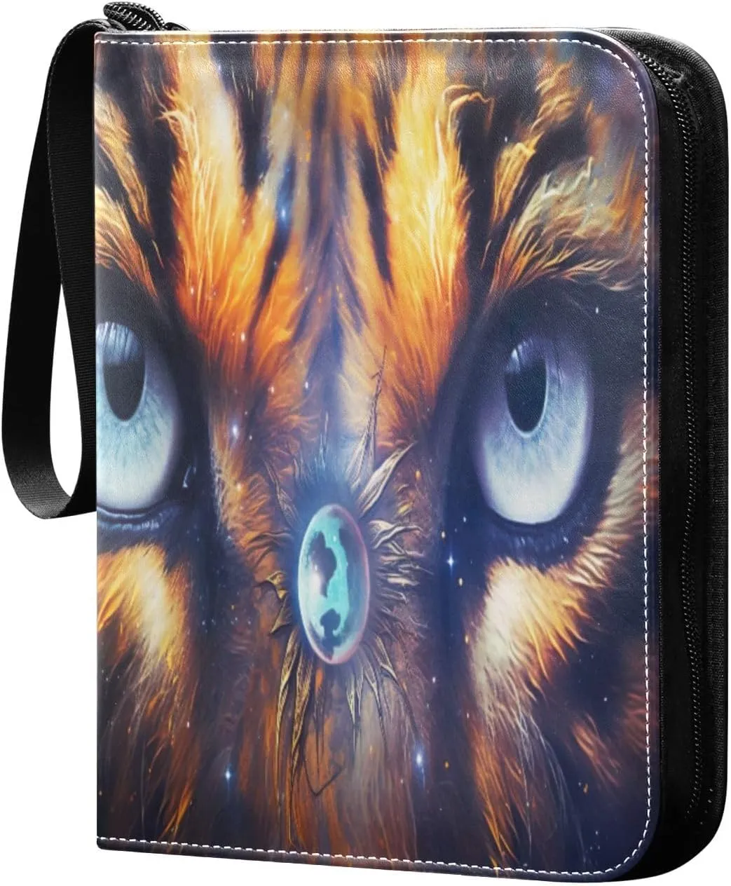 Tiger Cosmic Painting Card Binder 4-Pocket, 400 Pockets Card Holder with 50 Removable Sleeves and Zipper for Games Baseball Football Sports Card