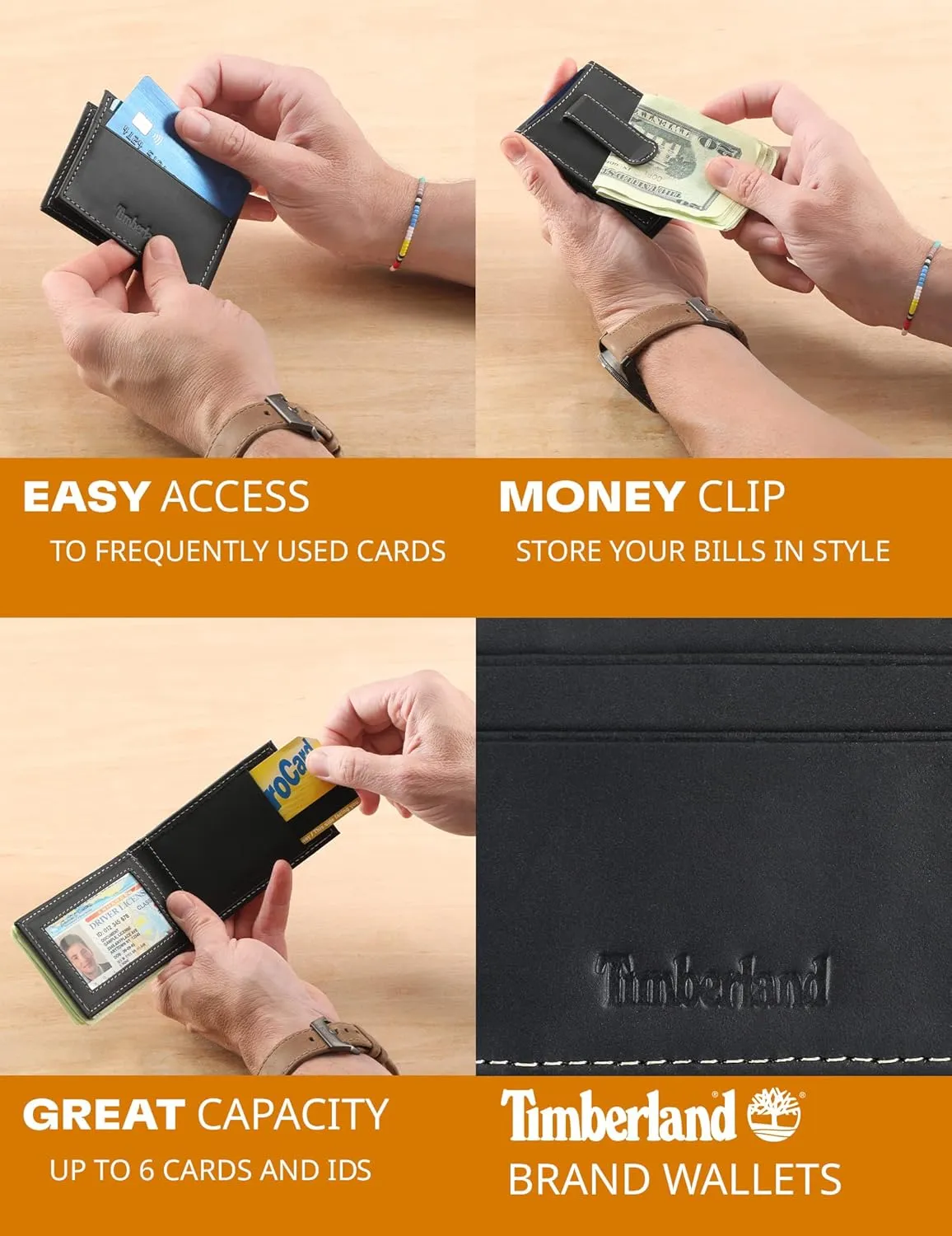 Timberland Men's Slim Leather Front Pocket Credit Card Holder Wallet