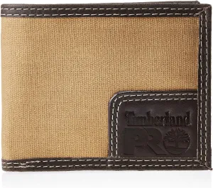 Timberland PRO Men's Canvas Leather RFID Billfold Wallet with Back Id Window