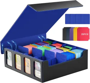 TiMOVO MTG Deck Box for 3000  Trading Cards, Trading Card Storage Box with 20 Colorful Dividers & 4 Card Supporters, 4 Rows Commander Deck Boxes for Magic Game, YuGiOh, TCG, Sport Cards, Black Blue