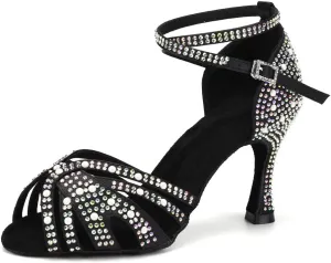 TINRYMX Women Latin Dance Shoes Rhinestones Sparkly Ballroom Salsa Performance Party Dancing Heels,Model-L432/L506