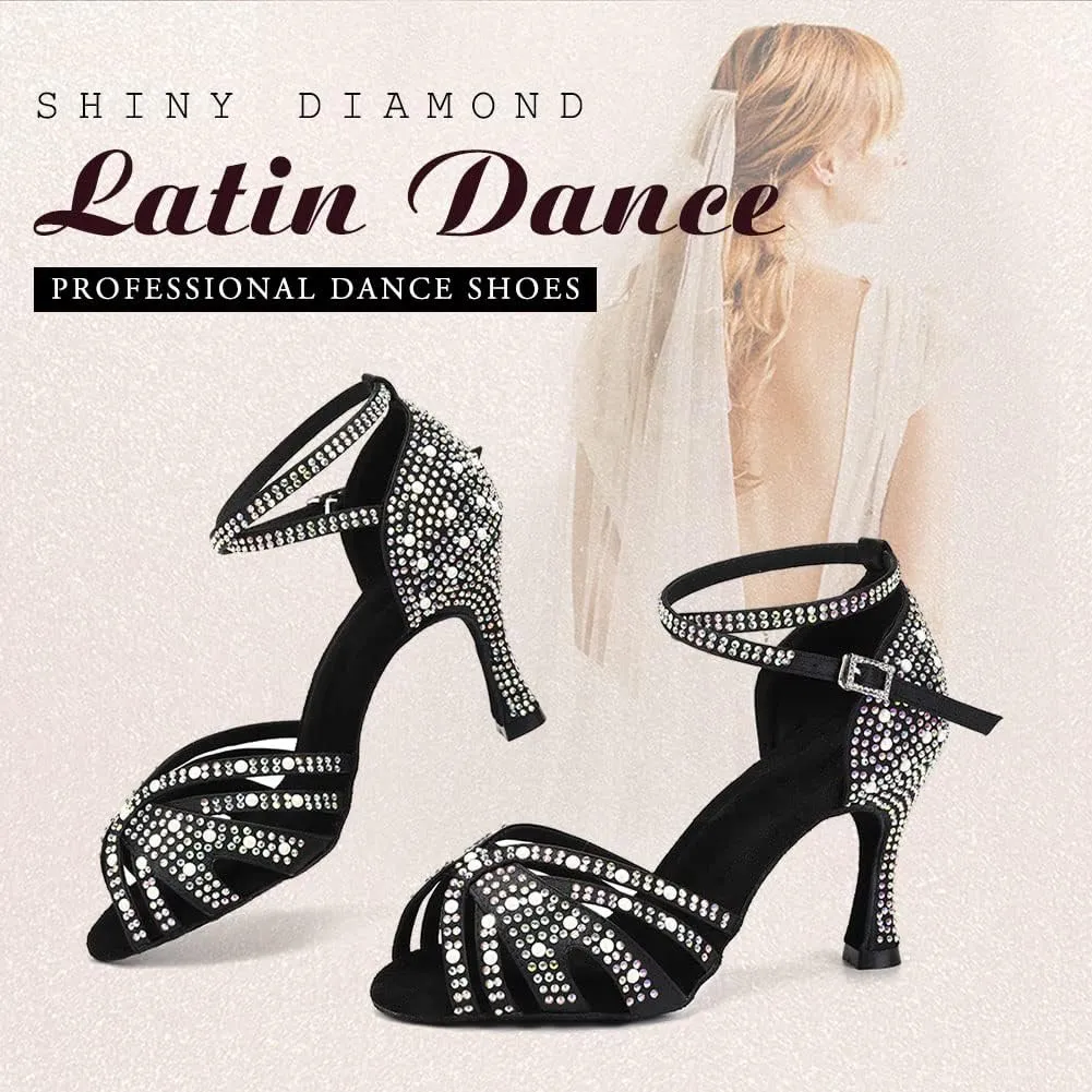 TINRYMX Women Latin Dance Shoes Rhinestones Sparkly Ballroom Salsa Performance Party Dancing Heels,Model-L432/L506