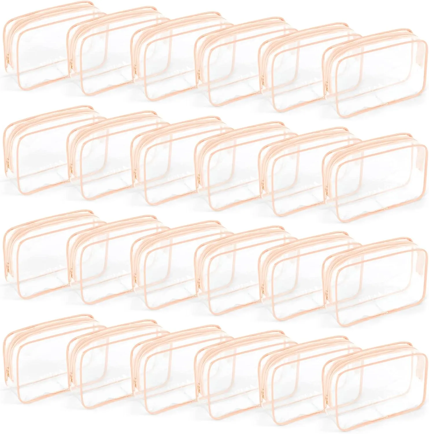 TISRATOK 24 PCS Clear Toiletry Bag for Women Men, Transparent Cosmetic Bag for Travel Makeup Organizer TSA Approved Pouch - Orange-pink,Medium
