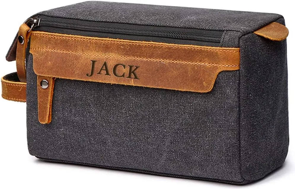 Toiletry Bag For Men And Women Personalized Shaving Kit Bag Crazy Horse Leather Dopp Kit For Men Travel Shaving Bag Mens Toiletry Bag Canvas Dopp Kit For Travel (Black)