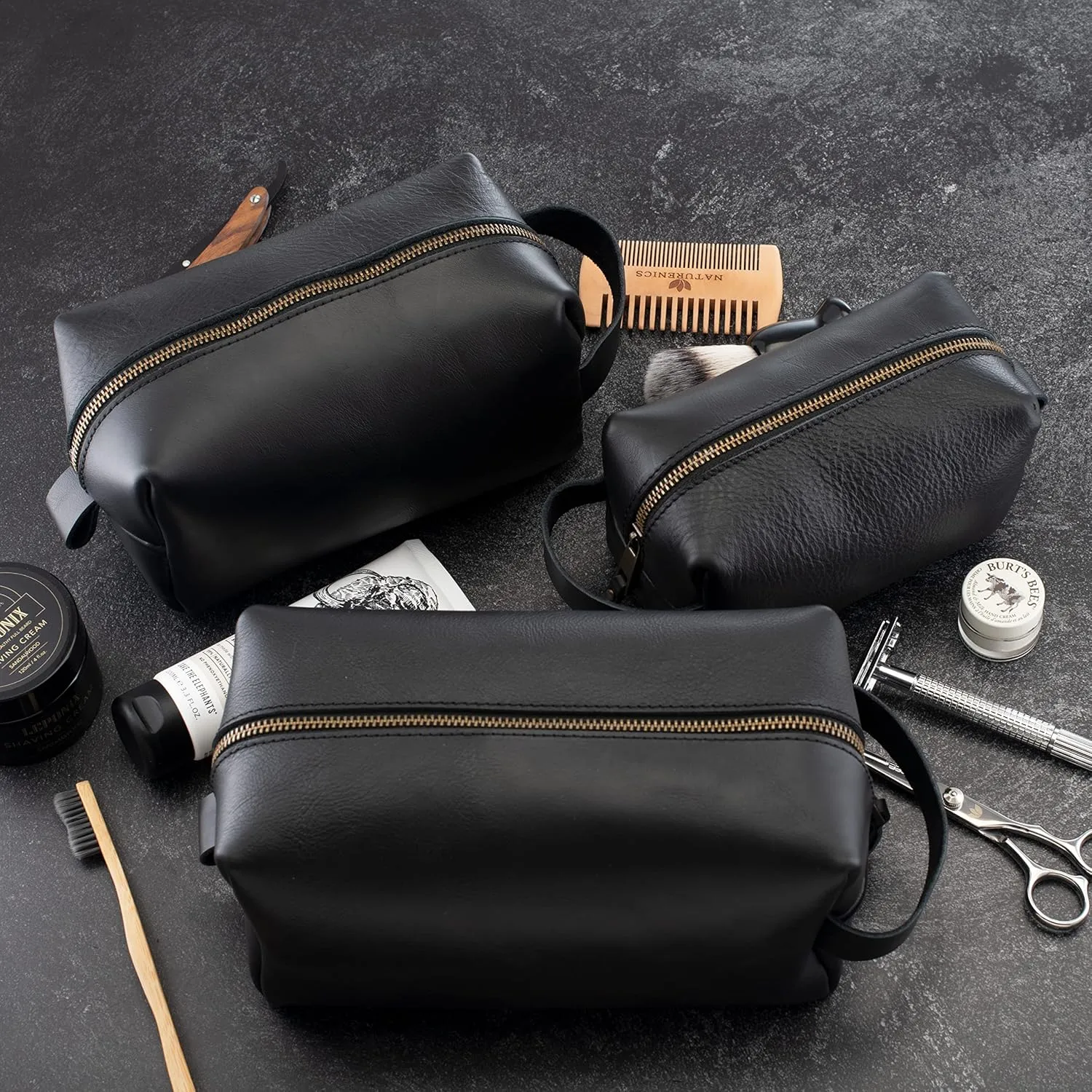 Toiletry Bag for Men, Genuine Leather Toiletry Bag w/ Initials & Names, Groomsmen Gifts for Wedding - Gifts for Dad - Custom Embossed Dopp Kit for Him - Travel Accesories for Men, Brown - Large