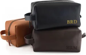 Toiletry Bag for Men, Genuine Leather Toiletry Bag w/ Initials & Names, Groomsmen Gifts for Wedding - Gifts for Dad - Custom Embossed Dopp Kit for Him - Travel Accesories for Men, Brown - Large