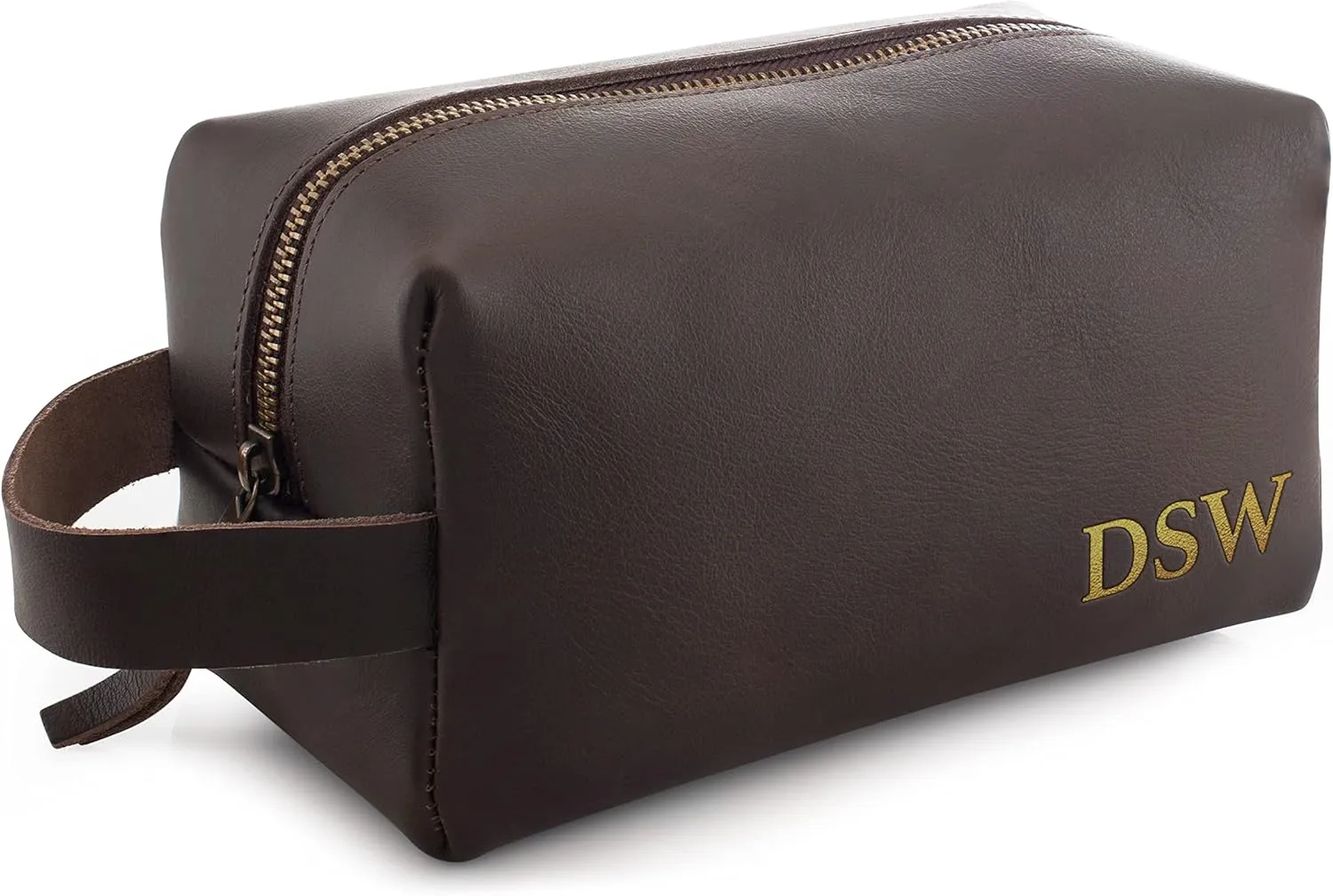 Toiletry Bag for Men, Genuine Leather Toiletry Bag w/ Initials & Names, Groomsmen Gifts for Wedding - Gifts for Dad - Custom Embossed Dopp Kit for Him - Travel Accesories for Men, Brown - Large