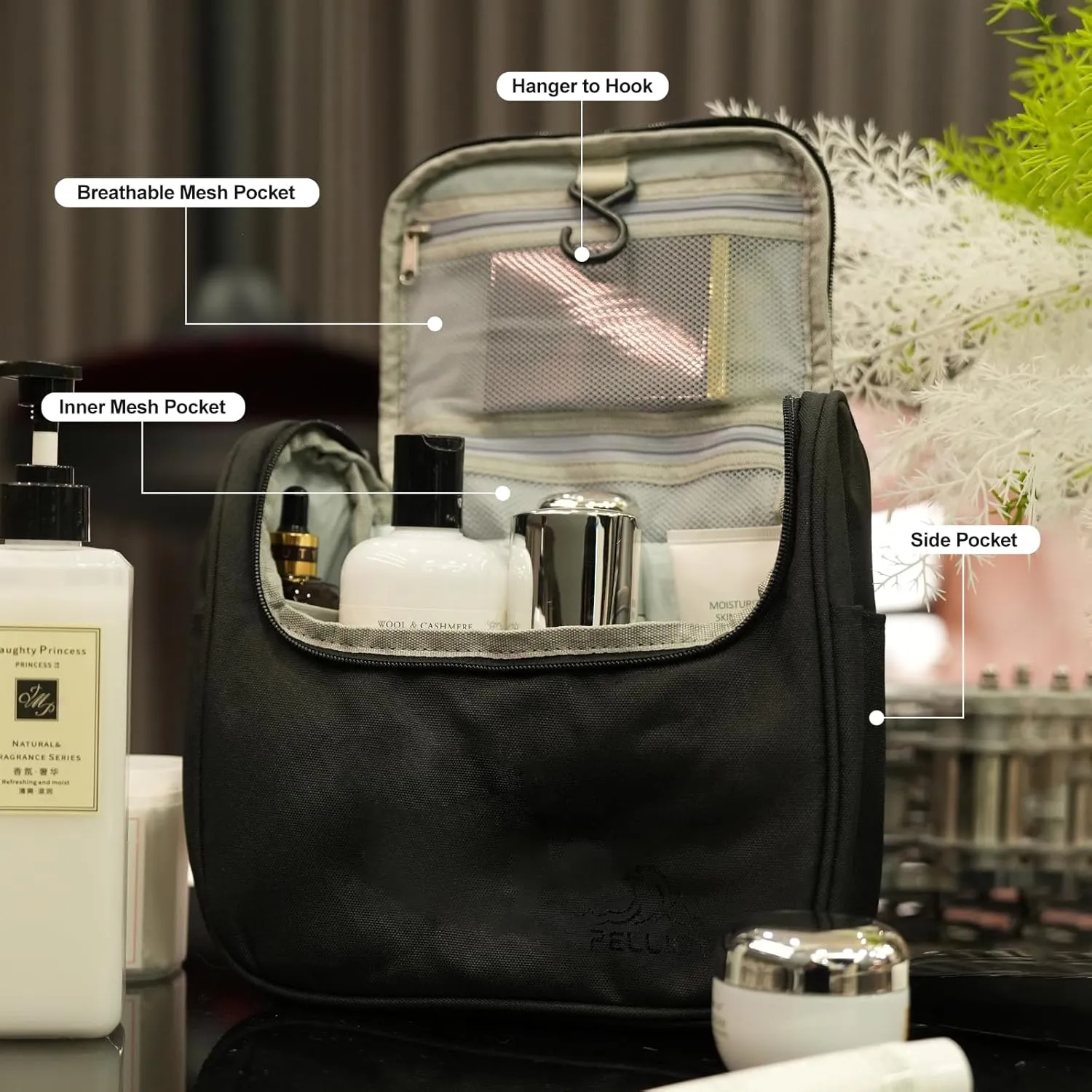 Toiletry Bag for Men Women Portable Hanging Travel Bag Water Repellent Toiletries Organizer Black