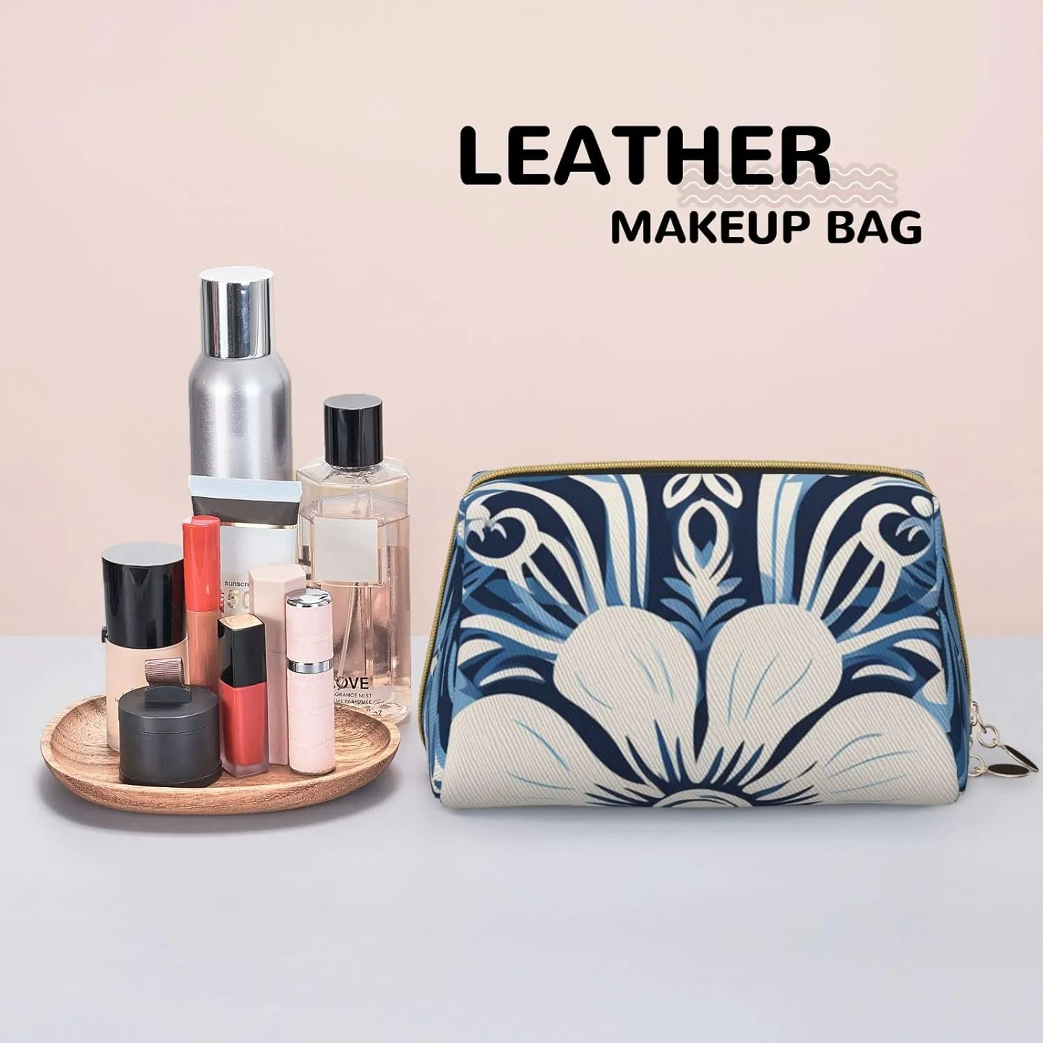 Toiletry Bag for Women Men Dopp Kit Travel Makeup Bag Light Indigo Traditional Pattern Make Up Organizers Cosmetic Bag