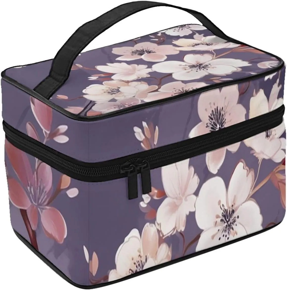 Toiletry Bag for Women Men Dopp Kit Travel Makeup Bag Make Up Organizers Cosmetic Bag Flowers on Purple Background Hanging Toiletry Bag Shaving Bag with Large Capacity for Travel