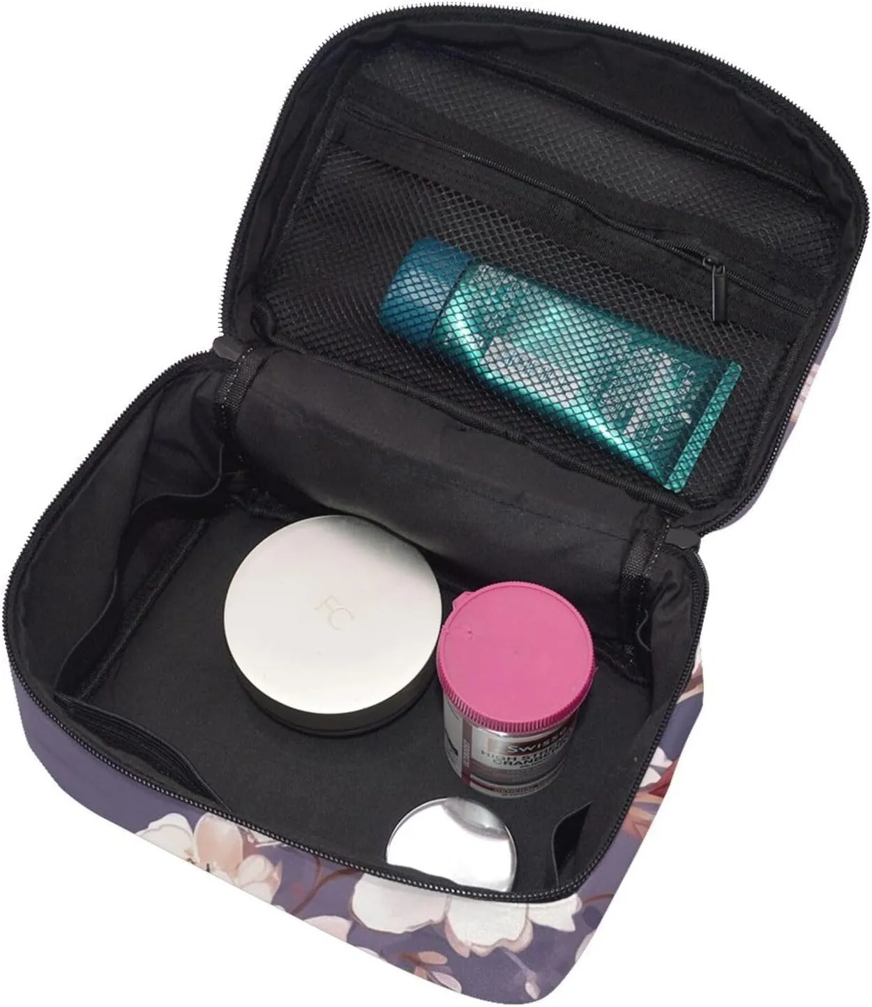 Toiletry Bag for Women Men Dopp Kit Travel Makeup Bag Make Up Organizers Cosmetic Bag Flowers on Purple Background Hanging Toiletry Bag Shaving Bag with Large Capacity for Travel