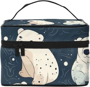 Toiletry Bag for Women Men Dopp Kit Travel Makeup Bag Make Up Organizers Cosmetic Bag Hand Drawn Polar Bear Hanging Toiletry Bag Shaving Bag with Large Capacity for Travel