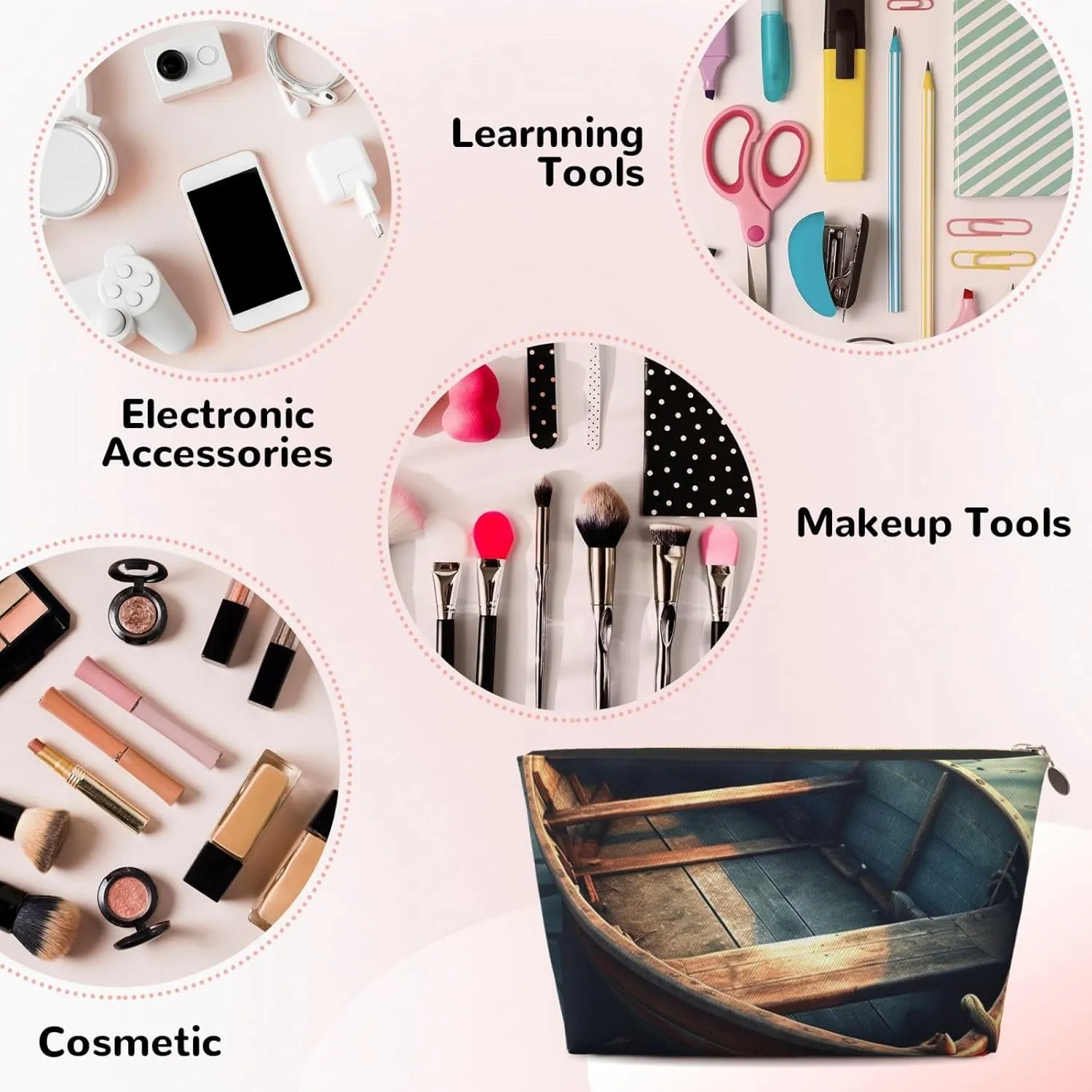 Toiletry Bag for Women Men Dopp Kit Travel Makeup Bag Wooden Boat on Water Make Up Organizers Cosmetic Bag