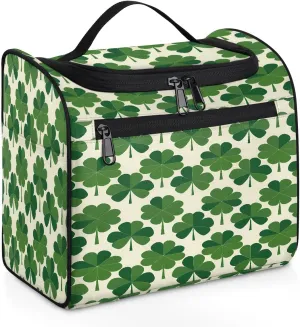Toiletry Bag for Women Men St Patricks Green Shamrock Leaf Large Toiletry Bags with Hanging Hook Waterproof Makeup Cosmetic Bag for Travel Toiletries