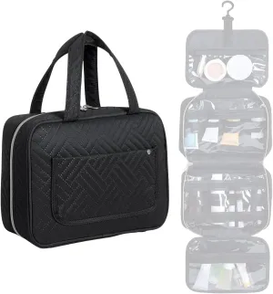 Toiletry Bag Hanging Travel Makeup Organizer for Women and Men with Hooks Water-resistant Multi Compartment Transparent Cosmetics Storage Box for Makeup Accessories, Toiletries Black