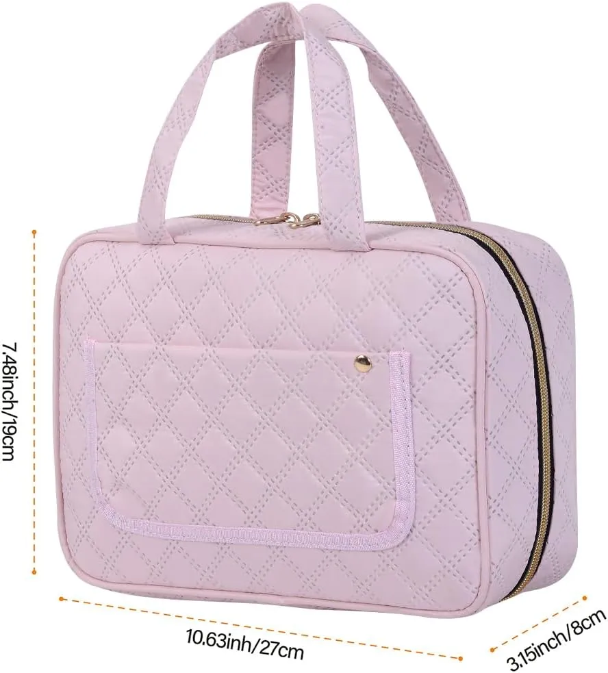 Toiletry Bag Hanging Travel Makeup Organizer for Women and Men with Hooks Water-resistant Multi Compartment Transparent Cosmetics Storage Box for Makeup Accessories, Toiletries Pink