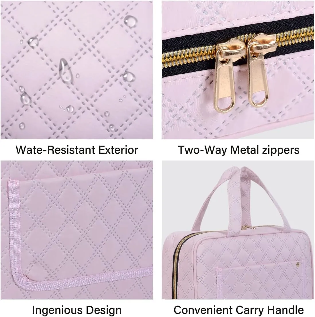 Toiletry Bag Hanging Travel Makeup Organizer for Women and Men with Hooks Water-resistant Multi Compartment Transparent Cosmetics Storage Box for Makeup Accessories, Toiletries Pink