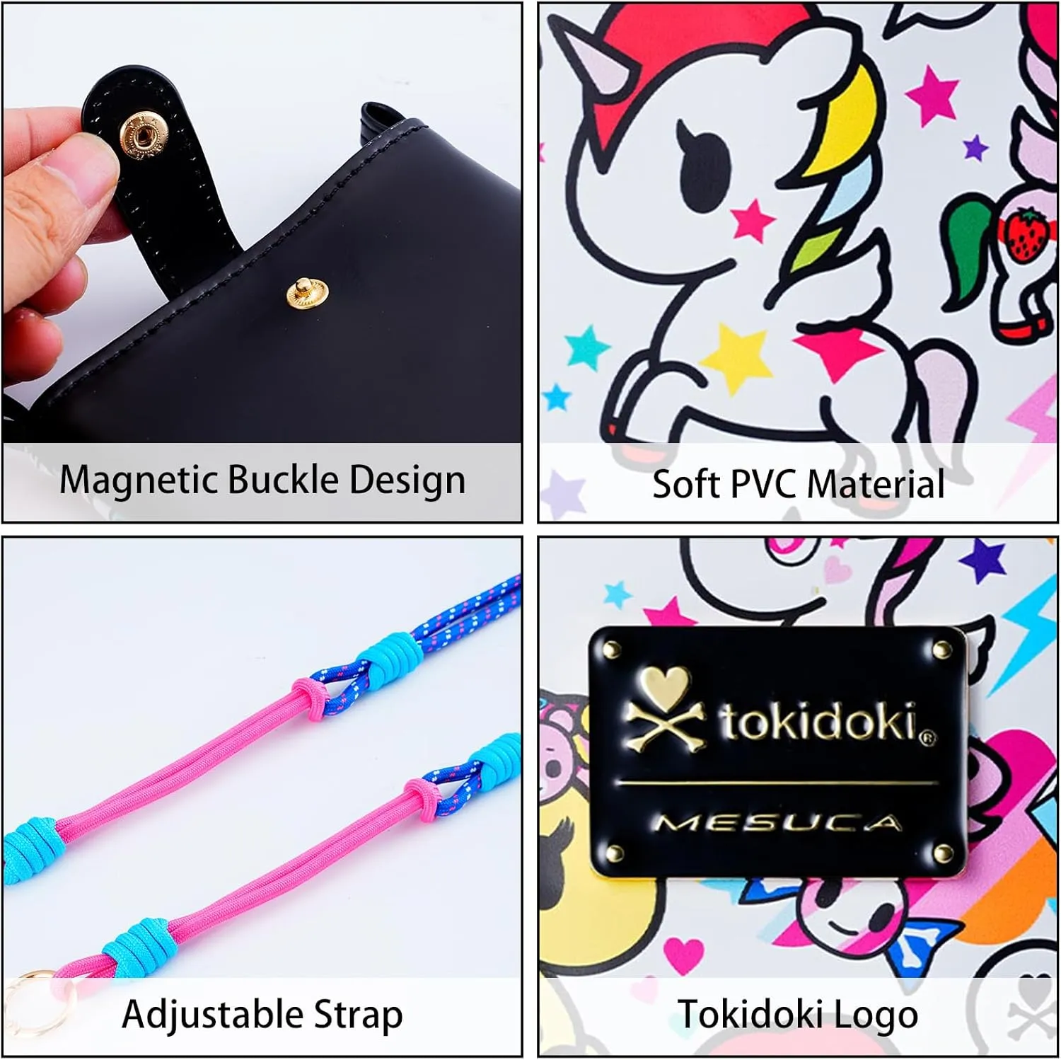 Tokidoki PU Leather Crossbody Cell Phone Purse, Lightweight Shoulder Bag Wallet Credit Card