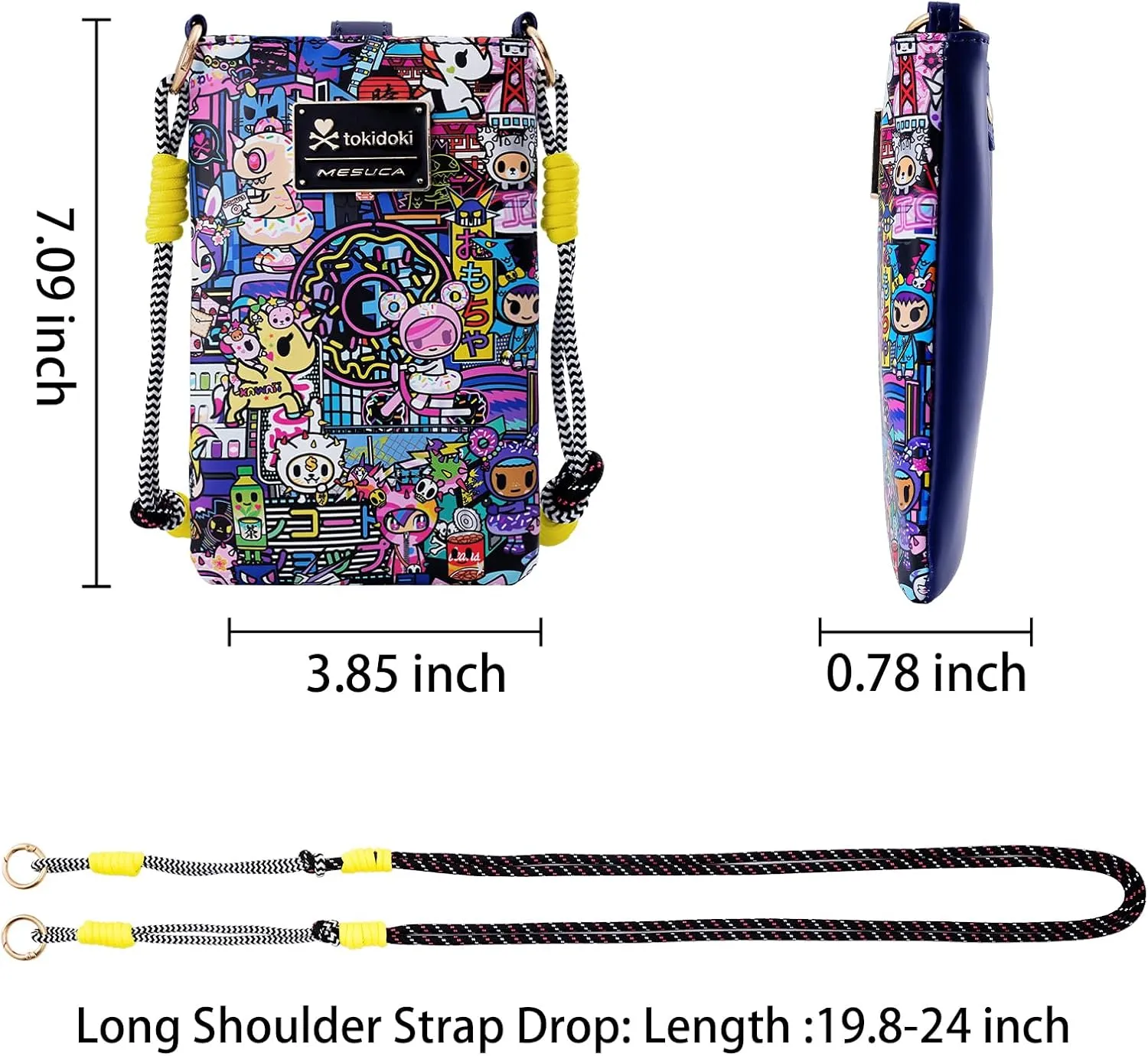 Tokidoki PU Leather Crossbody Cell Phone Purse, Lightweight Shoulder Bag Wallet Credit Card
