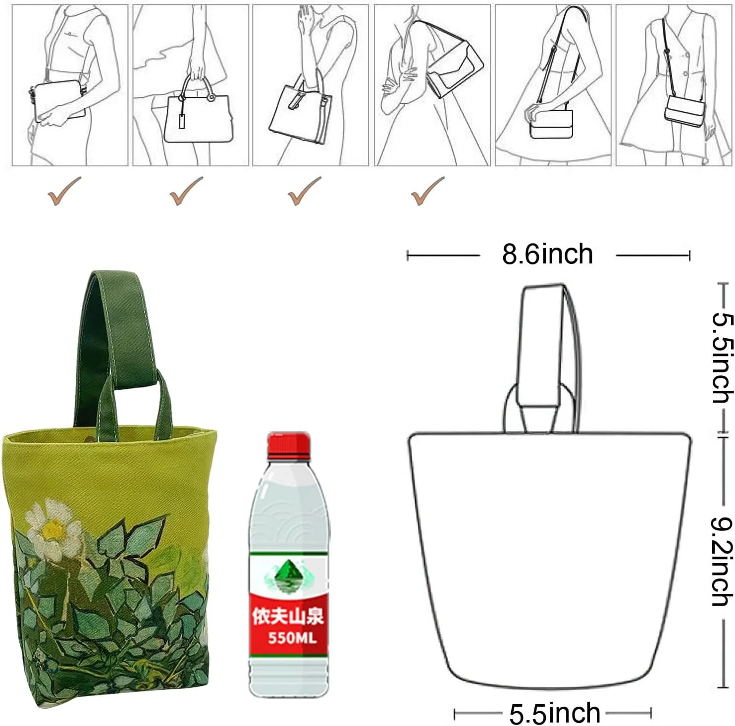 Tote Bag for Women Oxford Cloth Handbag Bucket Bag with Magnetic Snap Closure