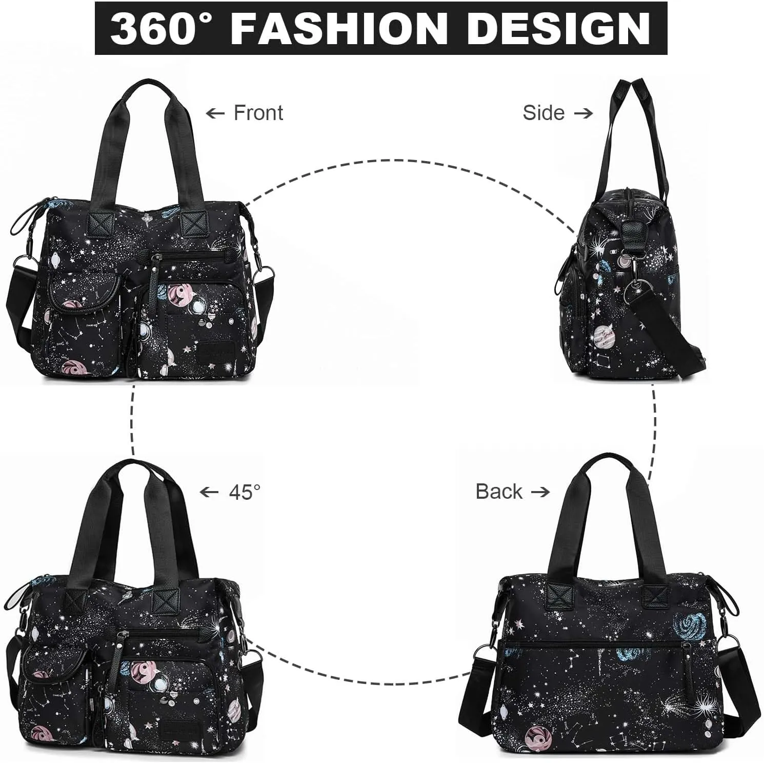 Tote Bag for Women,Multi Pockets Shoulder Handbag,Nurse Bag for Work,Large Cross body Purse,Fashion Nylon Top Handle Satchel