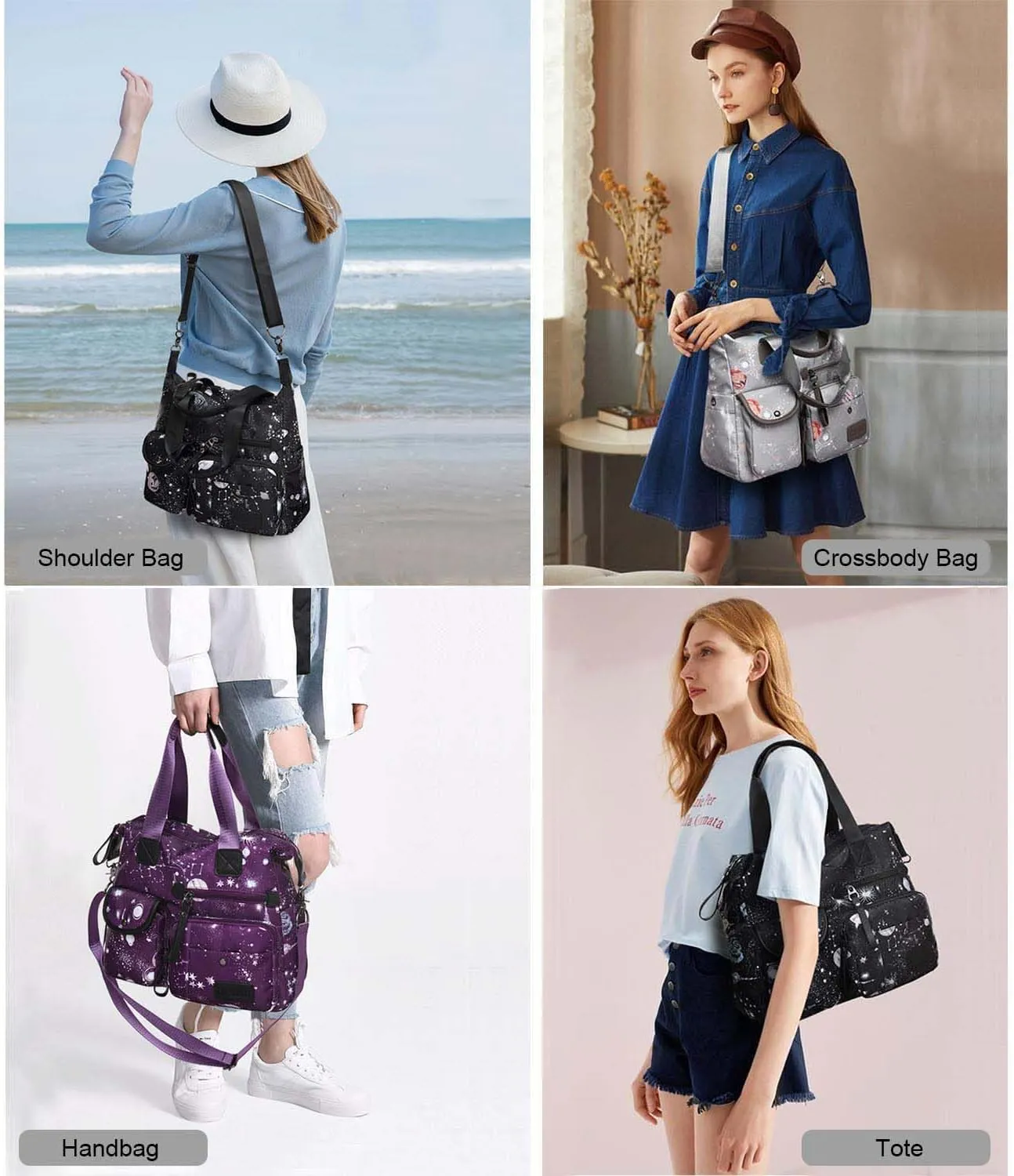 Tote Bag for Women,Multi Pockets Shoulder Handbag,Nurse Bag for Work,Large Cross body Purse,Fashion Nylon Top Handle Satchel