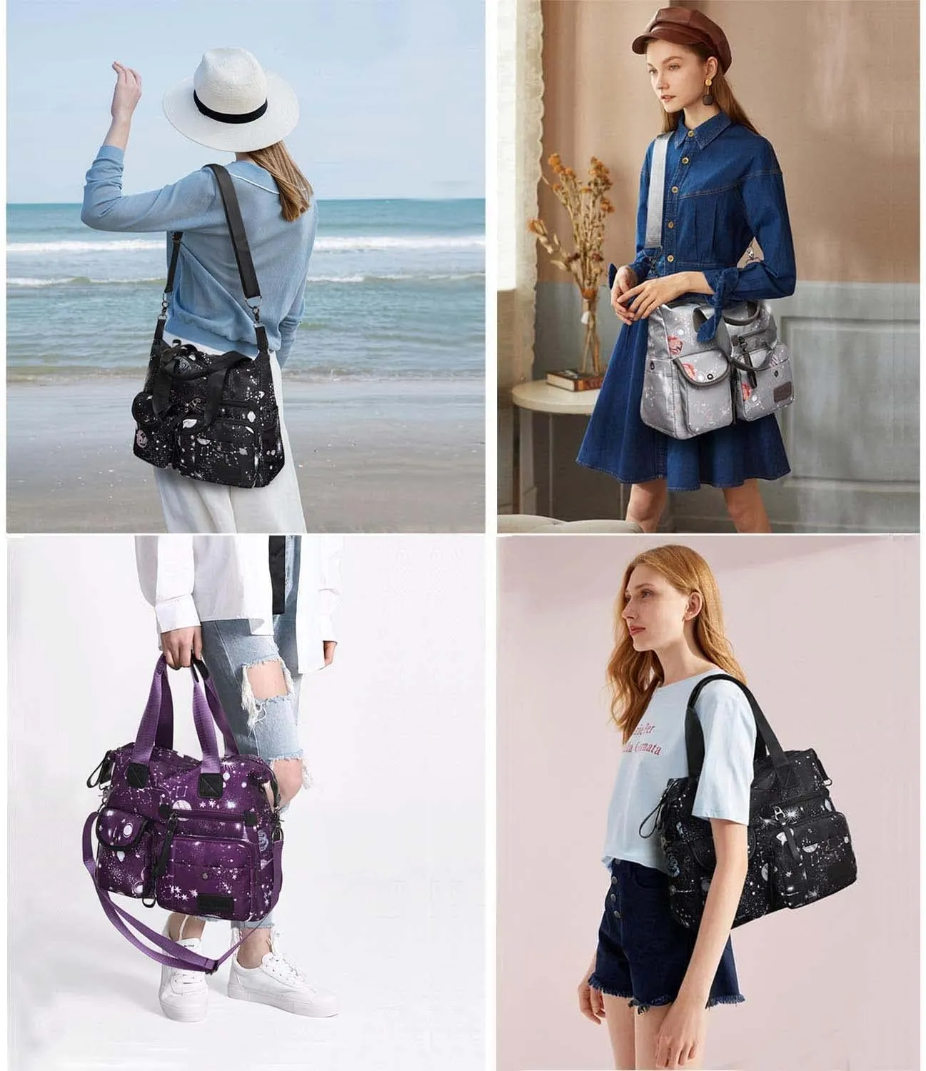 Tote Bag for Women,Multi Pockets Shoulder Handbag,Nurse Bag for Work,Large Cross body Purse,Fashion Nylon Top Handle Satchel
