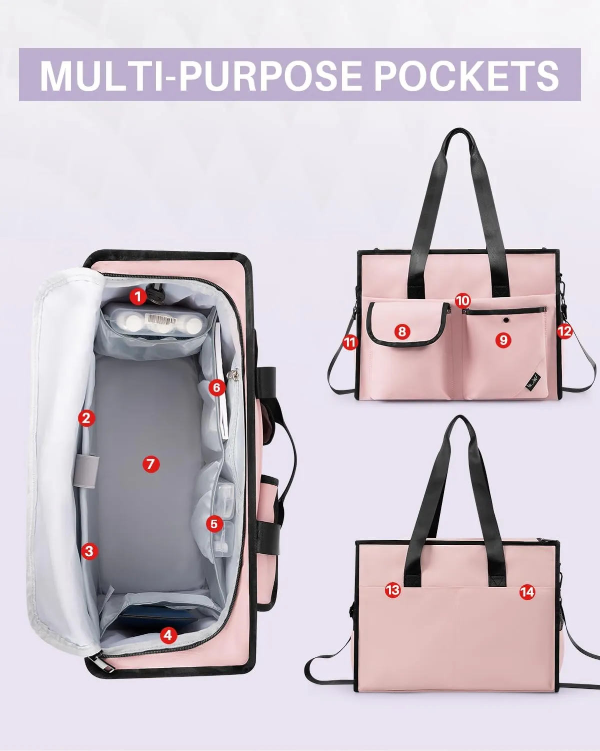 Tote bag, Work Tote Bags for Women with 15 Pockets, Tote Bag with Zipper for Nurse, Travel