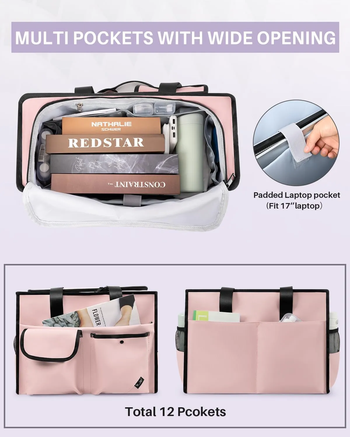 Tote bag, Work Tote Bags for Women with 15 Pockets, Tote Bag with Zipper for Nurse, Travel