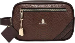 Tote&Carry Apollo 1 Faux Snakeskin Toiletry Bag for Women & Men, Personal Item Travel Pouch for Hygiene, Shaving, Makeup, Cosmetic & Medicine Organizer, Water-Resistant (Chocolate)