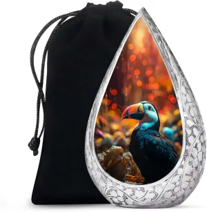 Toucans Memorial Urns for Human Ashes - Cremation Urns for Adult Ashes Women and Men 10 Inch - Drop Large Urn for Adult Male with Velvet Bag - Cremains Containers for Funeral