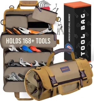 TOUGHEST Roll Up Tool Bag Organizer - 7 Pouches (3 Detachable) Compact Portable Tool Storage Box - 1680D Waterproof Small Tool Bag For Car - Tool Organizer Gifts For Dad Mechanic Electrician