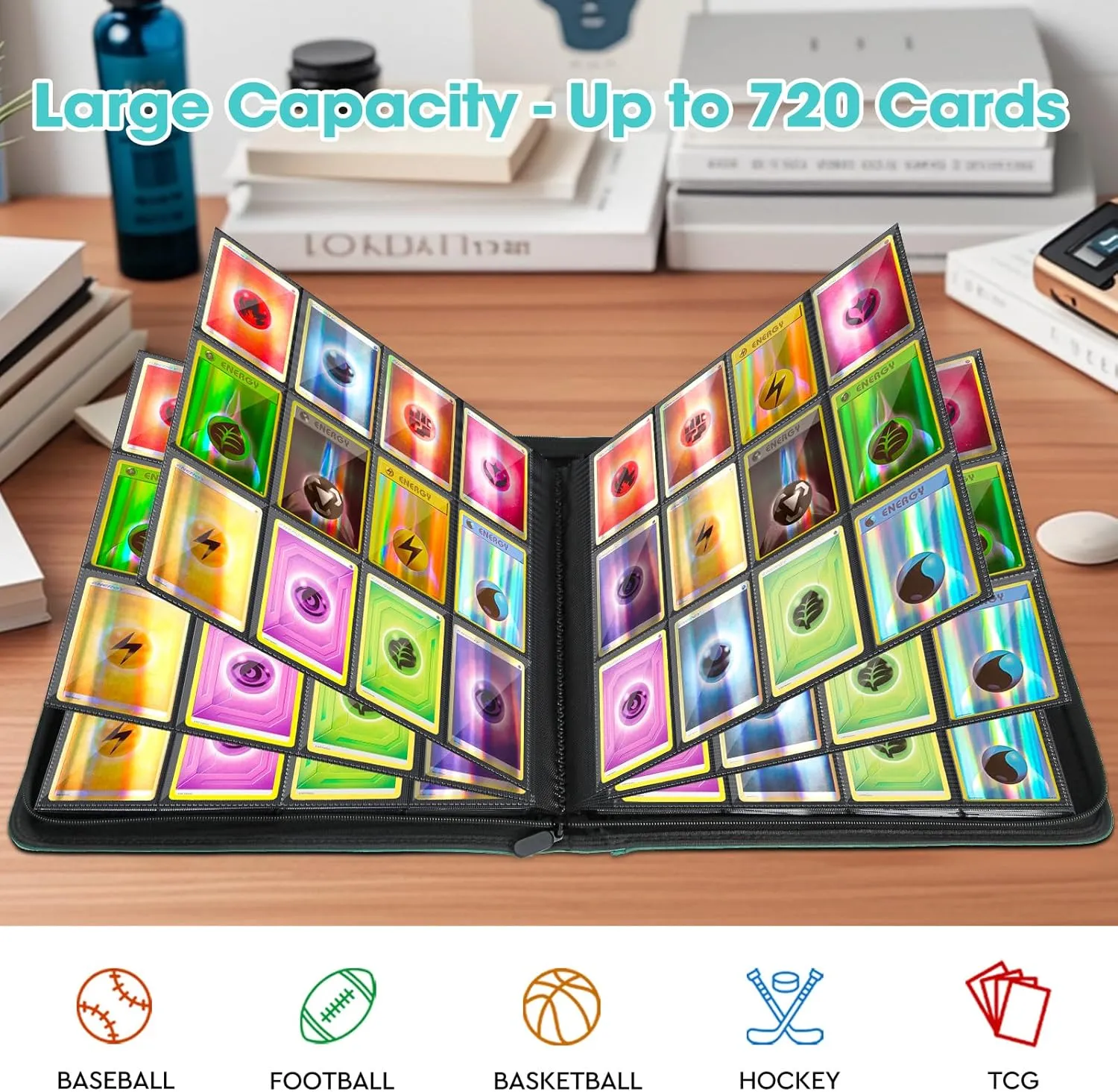 Trading Card Binder, 12 Pocket Card Album Folder Hold Up to 720 Cards, Premium and Durable Zipper Binder, Cards Holder Album for MTG, TCG, Baseball Cards, Football Cards (Tiffany Blue)