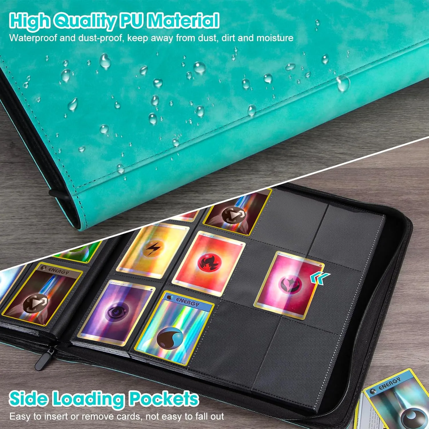 Trading Card Binder, 12 Pocket Card Album Folder Hold Up to 720 Cards, Premium and Durable Zipper Binder, Cards Holder Album for MTG, TCG, Baseball Cards, Football Cards (Tiffany Blue)