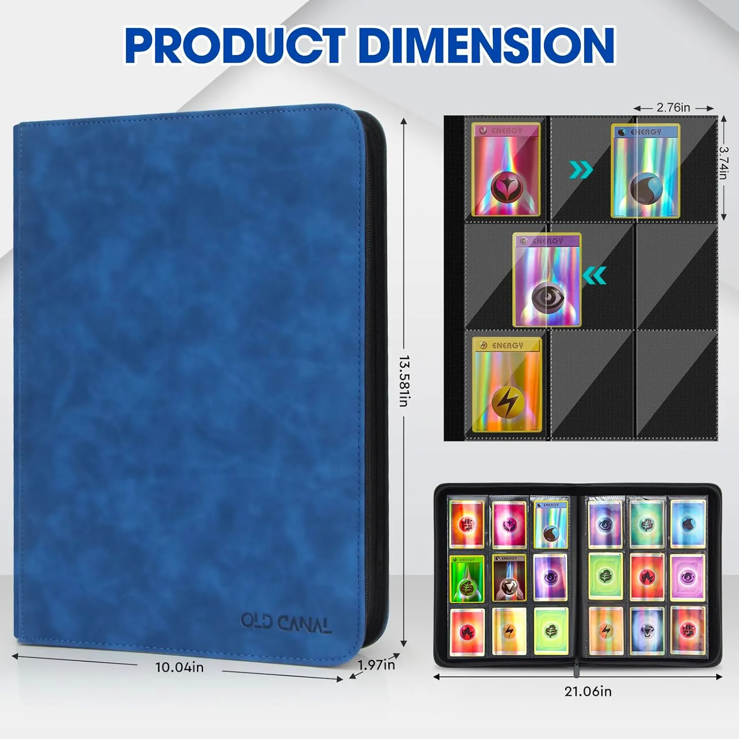Trading Card Binder, 9 Pocket Card Album Folder Hold Up to 540 Cards, Premium and Durable Zipper Binder, Cards Holder Album for MTG, TCG, Baseball Cards, Football Cards (Sapphire Blue)
