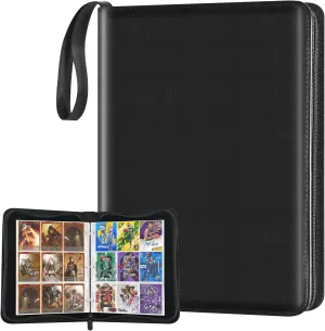 Trading Card Binder, 900 Pockets Card Sleeves with Zipper Card Display, Double Sided Pocket Sports Card Holder, Carry Case for Sports/Game Card(Black) (900 Pockets)
