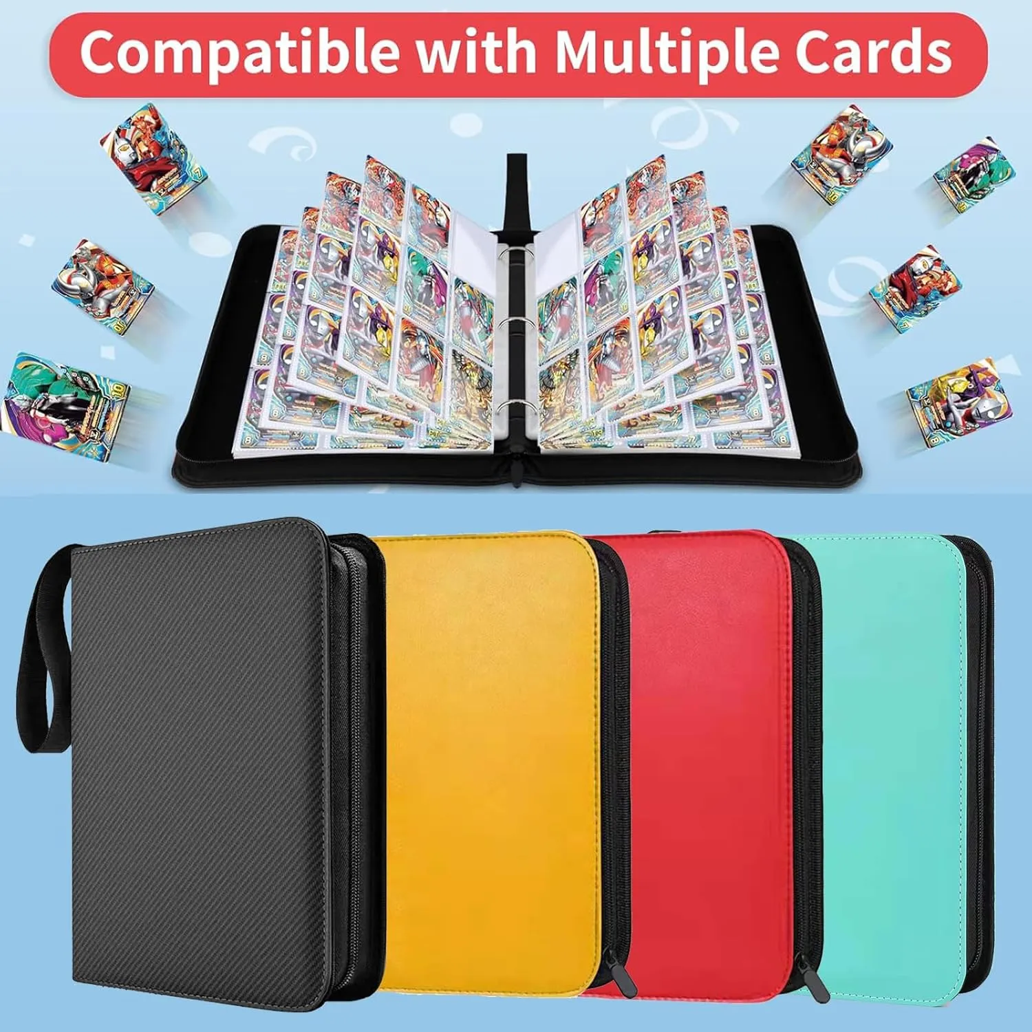 Trading Card Binder, 900 Pockets Card Sleeves with Zipper Card Display,Collectible Card Packs, for Game Cards,Premium Card Book, Sports Cards (red)