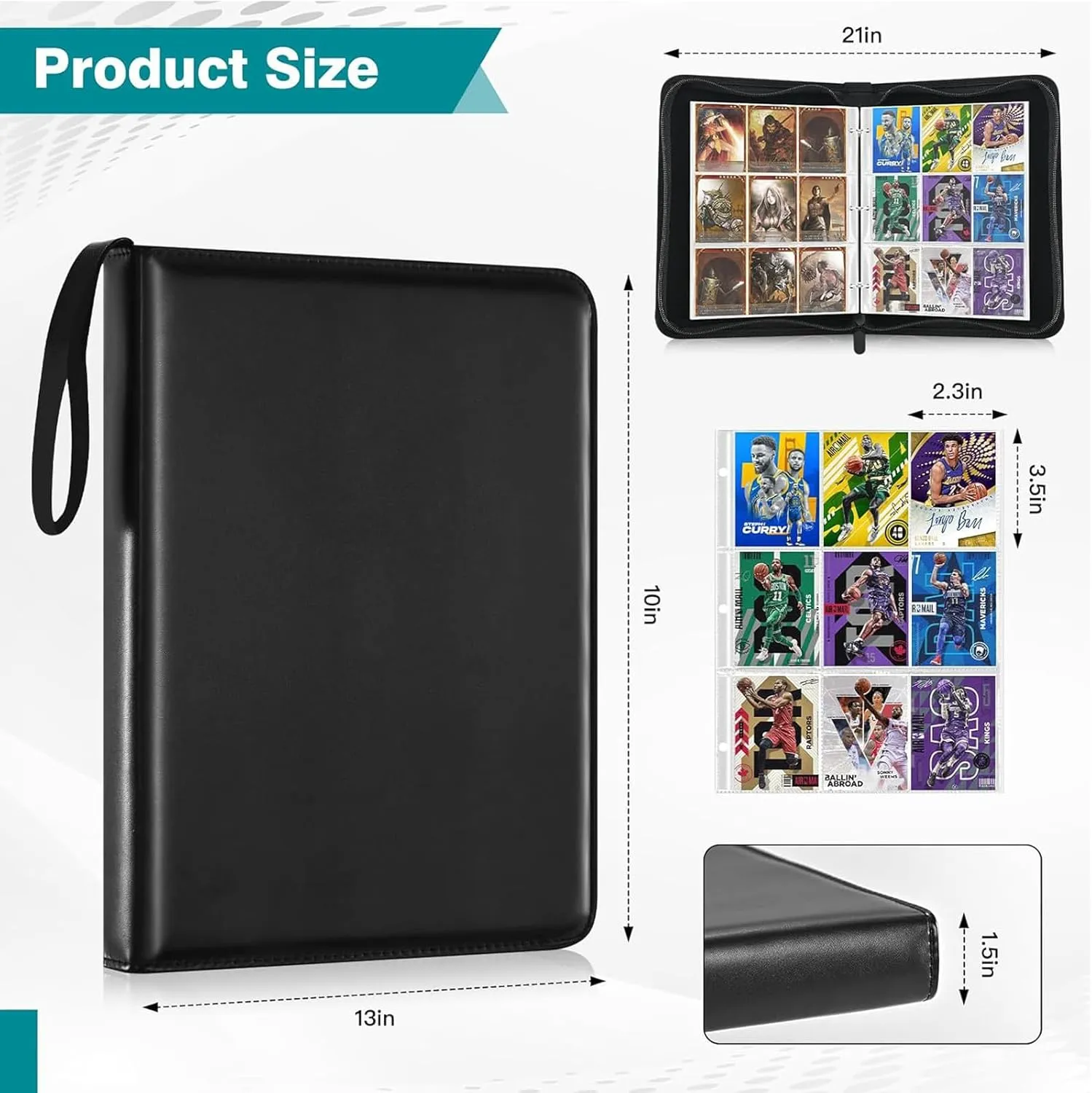 Trading Card Binder, 900 Pockets Card Sleeves with Zipper Card Display,Collectible Card Packs, for Game Cards,Premium Card Book, Sports Cards (red)