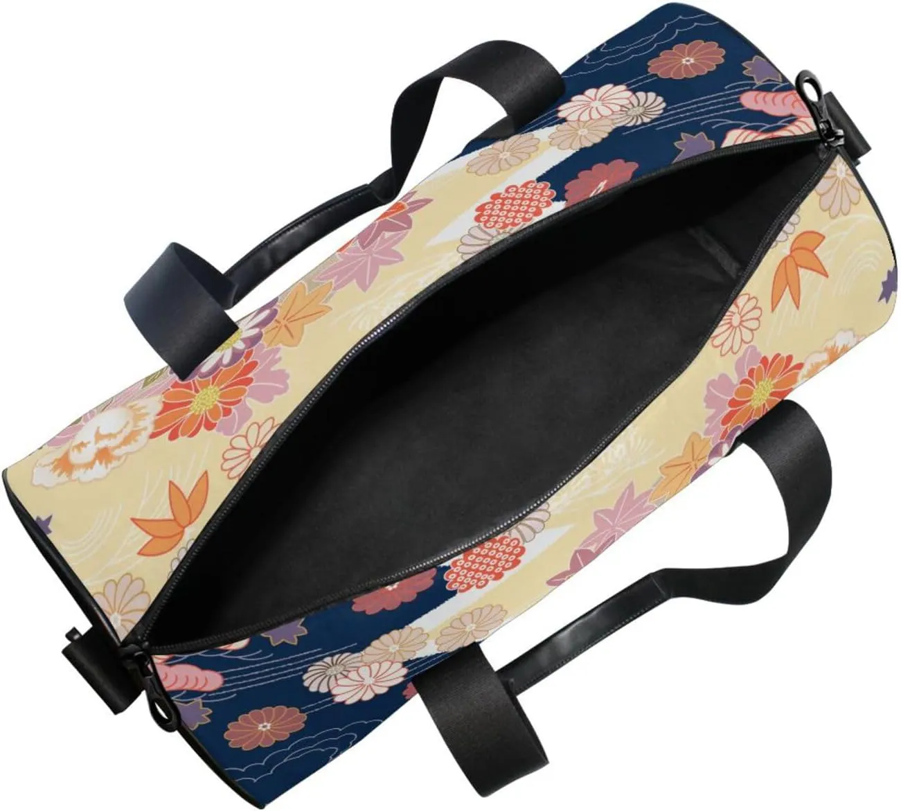 Traditional Kimono Pattern Asian Japanese Chinese Floral Flowers Portable Gym Bag, Travel Bag, Luggage bag, Sports Bag, Toiletry Bag with Handles, Detachable Shoulder Strap 17.6 x 9 x 9 inch