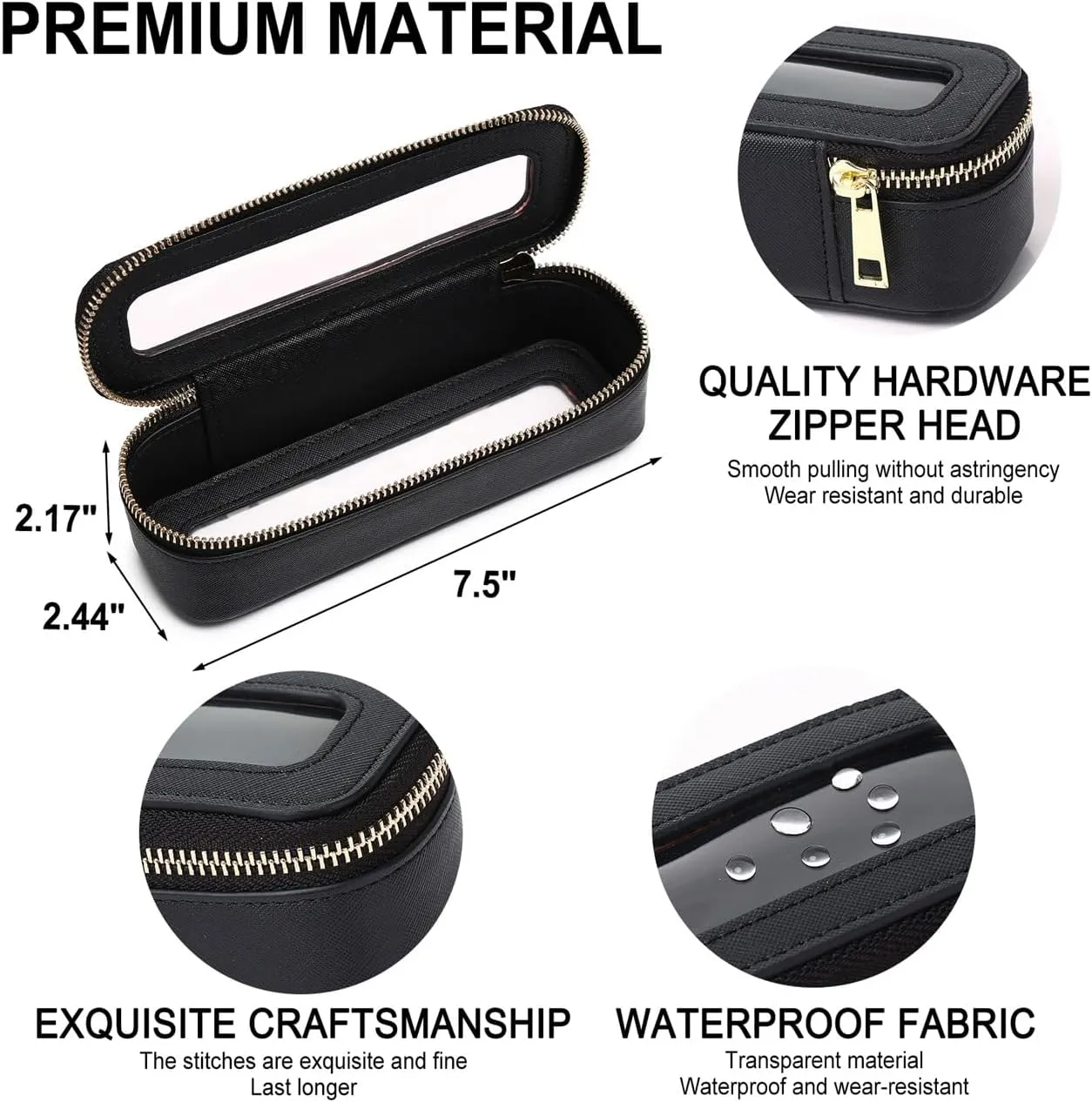 Travel Clear Makeup Bag with Brush Bag Portable Cosmetic Bag Case Transparent Toiletry Bag Cosmetic Organizer Storage Bag for Women (Black, L SLIM)